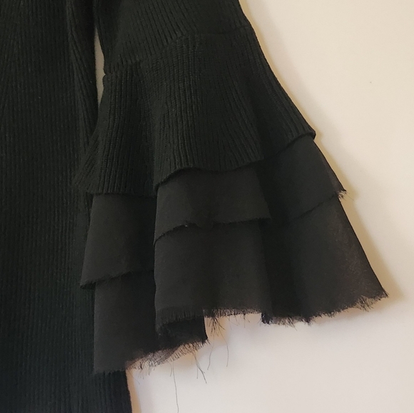 WHBM Black Ribbed Flutter Sleeve Sweater womens size medium - Picture 4 of 12